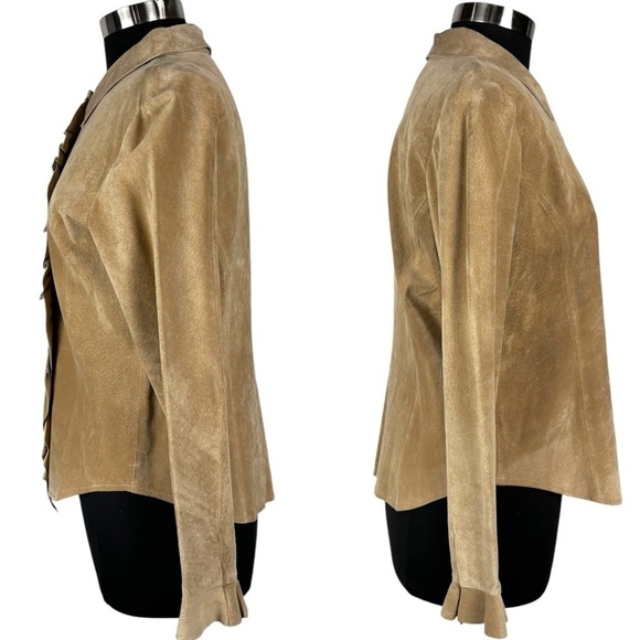 MARGARET GODFREY STYLE 8776 RUFFLE FRONT SUEDE LEATHER SNAP SHIRT JACKET SHACKET - Picture 7 of 16
